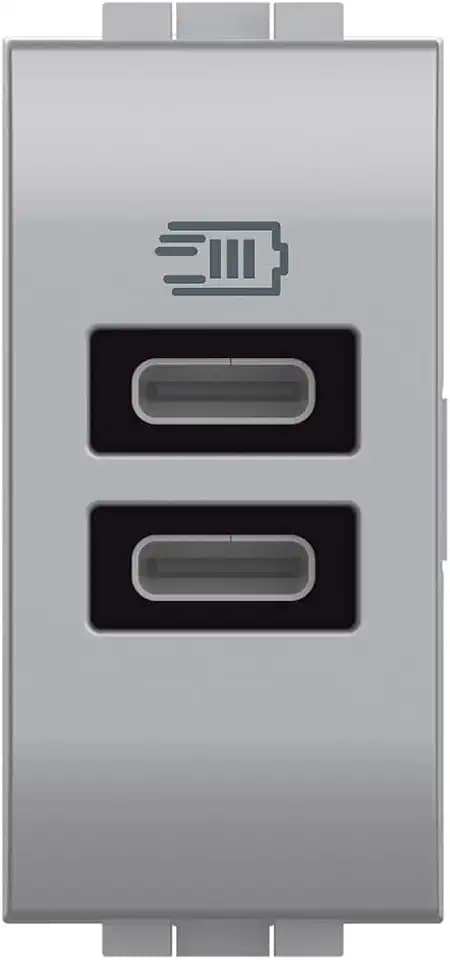 Bticino NT4191CC USB-Ladegerät mit zwei Typ-C-Eingängen, zum Aufladen eines elektronischen Geräts bis zu 15 W oder zwei Geräte gleichzeitig, 1-Sitzer, Tech