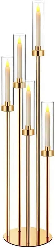 42in 1 Set Gold Candelabra Candle Centerpieces for Tables Candlesticks Holder Wedding Centerpieces Table Decorations Acrylic lampshade Fit 0.9" LED Candle 5 arm