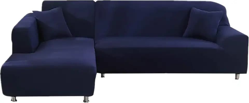ShowyLive Sofa Überzug Couch Überzug 2er Set für Ecksofa L-Form Sofabezug 3 Sitzer+3 Sitzer, mit 2 Stück Kissenbezug, Dunkelblau