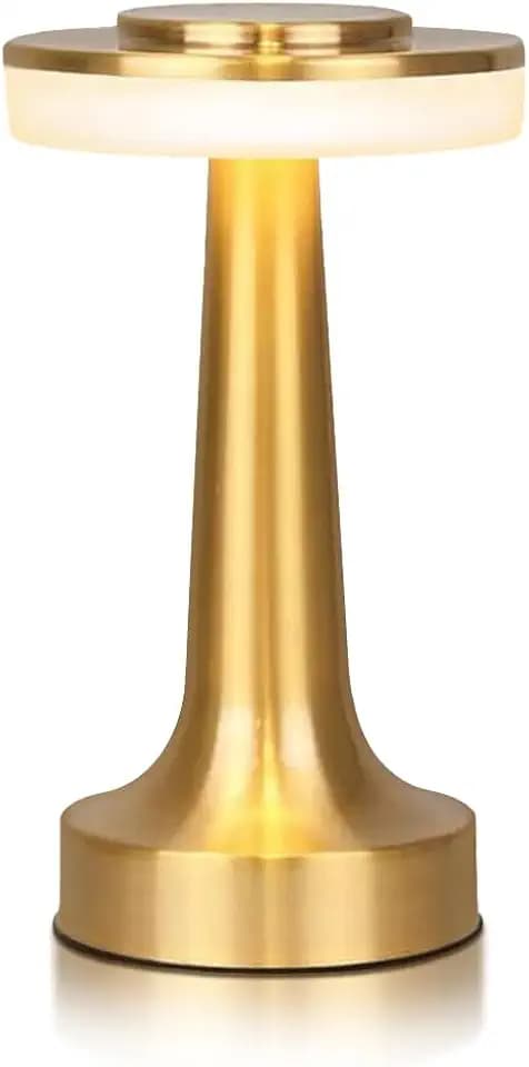 JHPGEOE Cordless Metal Desk Lamp, Touch Sensor Control LED Table Lamp,3 Color Stepless Dimmable Battery Powered Lamp for Living Room, Dorm, Home Office (Gold)