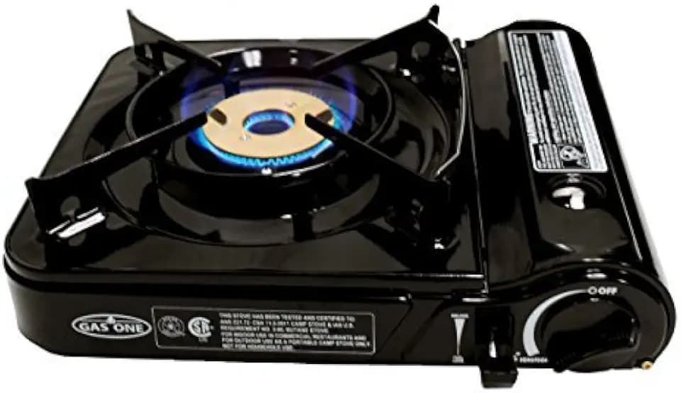 GAS ONE GS-3800DF Dual Spiral Flame 11,000 BTU Portable Gas Stove with Heavy Duty Clear Carrying Case, CSA Listed , Black