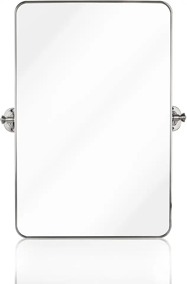 20"×30" Brushed Nickel Pivot Bathroom Mirror Stainless Steel Metal Framed Rectangle Modern Farmhouse Bathroom Mirror Tilting Vanity Mirrors for Wall(Vertical)