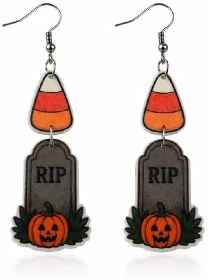 Drop and Dangle Candy Corn Tombstone Halloween Earrings for Women