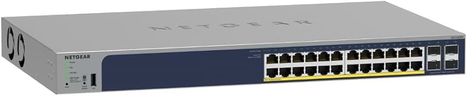 NETGEAR 28-Port PoE Gigabit Ethernet Smart Switch (GS728TPP), Managed, Insight-Cloud-Management, 24 PoE+ bei 380 W, 4 1G SFP, Desktop, Rack-Befestigung, Garantie über die gesamte Nutzungsdauer