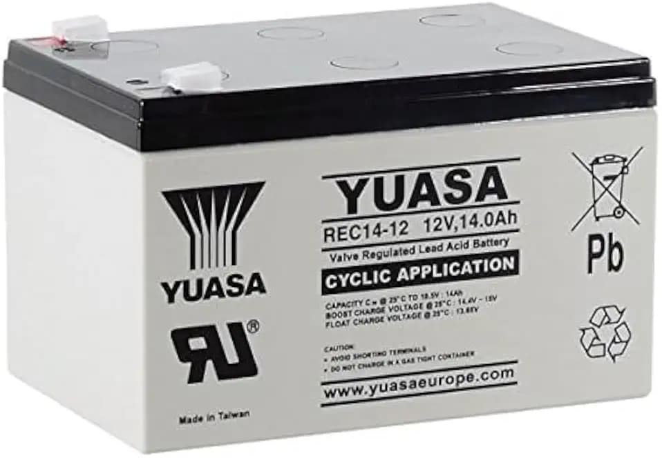 Yuasa REC14-12 12V Bleiakku, wartungsfrei, für Elektromobile, Golfwagen und andere Anwendungen mit zyklischer Belastung (1 Stück)