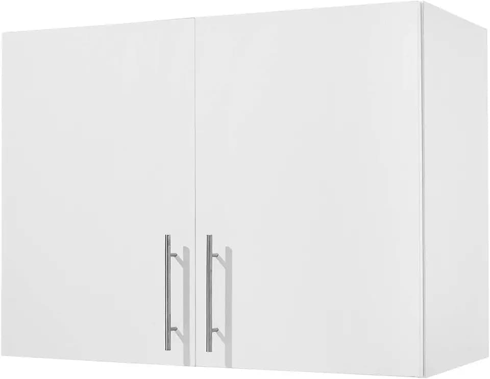 VEVOR Laundry Room Wall Cabinet, 2-Tier Wall Mounted Hanging Cabinet with Adjustable Shelf, 32 in Cupboard Storage with 2 Doors, for Bathroom, Kitchen, Laundry, 16 x 32 x 24 in (D x W x H), White