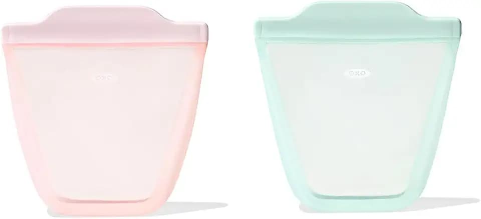 OXO Tot Silicone Reusable Bags – 2 Piece Cup Set - Opal and Blossom