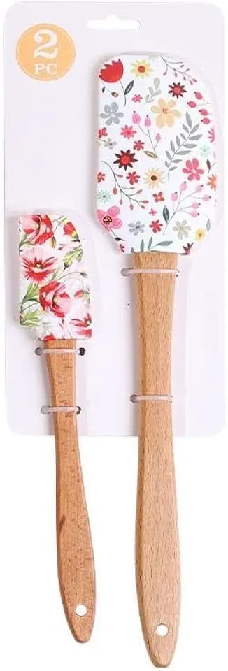 2PCS Silicone Spatula Set, Heat Resistant Baking Spatulas Food Grade Silicone Scraper Spatula for Mixing, Cooking, and Baking, Non-Stick Rubber Jar Spatulas with Hanging Hole Moderately Soft and Firm