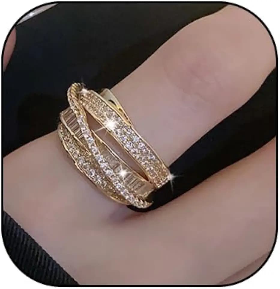 Shiny Cubic Zirconia Ring Dainty Multi-Layer Rhinestone Wrapped Ring for Women Cross Hollowing Knuckle Women Rings Wedding Band Jewelry Gifts