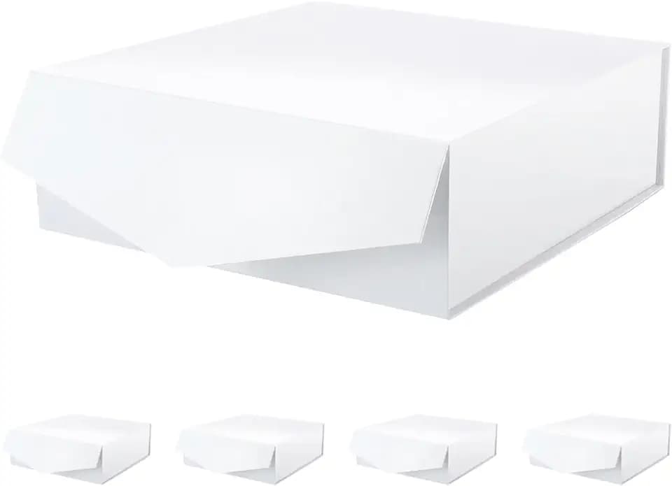 5 Extra Large White Gift Boxes with Magnetic Lids 12x12x5 Inch