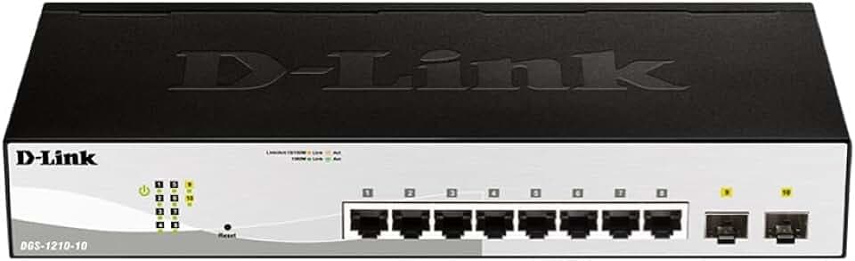 D-Link DGS-1210-10/E 10-Port Gigabit Smart Switch (8 x 10/100/1000 Mbit/s Base-T-Ports und 2 x 100/1000 Mbit/s SFP-Ports) - Nur EU Netzkabel, Schwarz/Grau