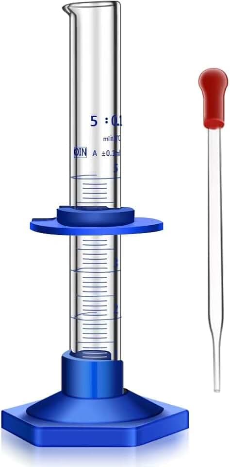 Thick Glass Graduated Cylinder Measuring Liquid Lab Cylinders with Anti-falling Plastic Base and Bumper Guards (glass, 5ML)