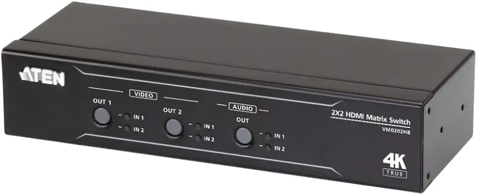 ATEN HDMI Matrix Switch 2x2 True 4K mit Audio De-Embedder Der ist ein 2 x 2 De-Embedding. bietet eine einfache und erschwingliche Möglichkeit hochauflösendes Video zu routen. unterstützt