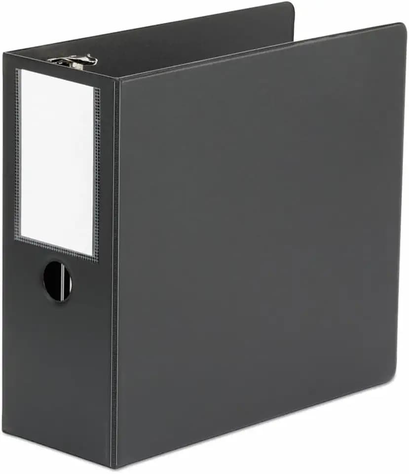 Universal D-Ring Binder, 5" Capacity, 8-1/2 x 11, Black, Reference Binder with Label Holder