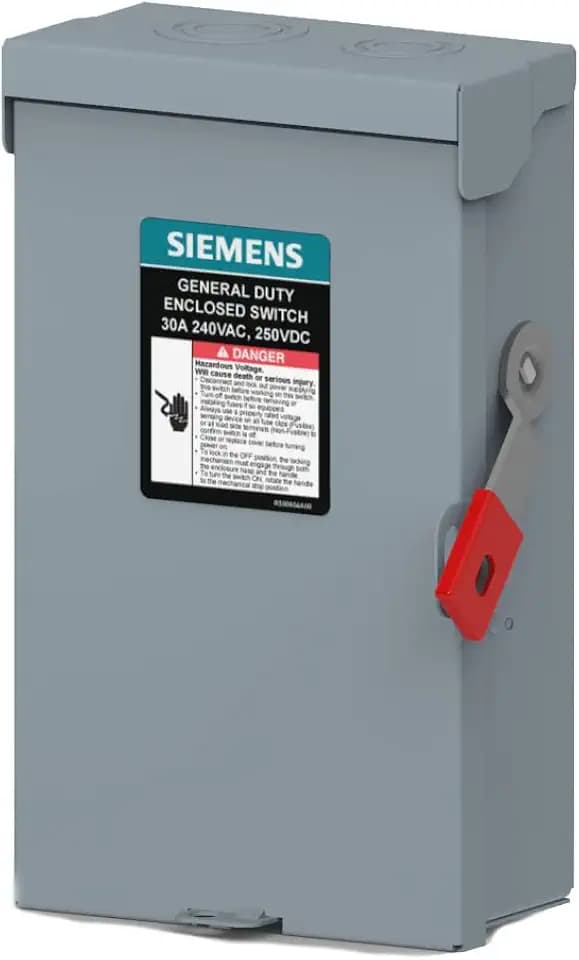SIEMENS GF221NLA 30-Amp, 2-Pole, 240V General Duty Plus Series Safety Switch, Fusible, Indoor, Toggle, Metal Handle, Manual, Grey