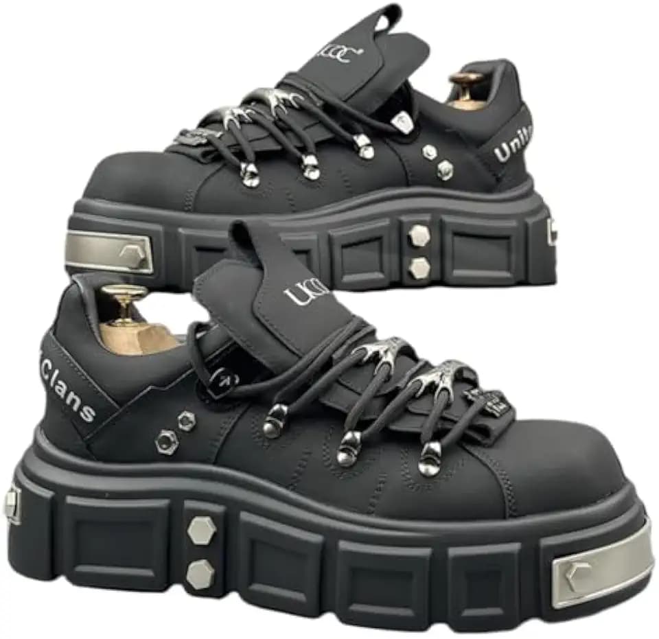 Faux Leather Y2K Punk Studded Platform Sneakers for Women Thick Sole Casual Streetwear Shoes with 2.75 Inch Lift for Night Out Concert Fashion Looks