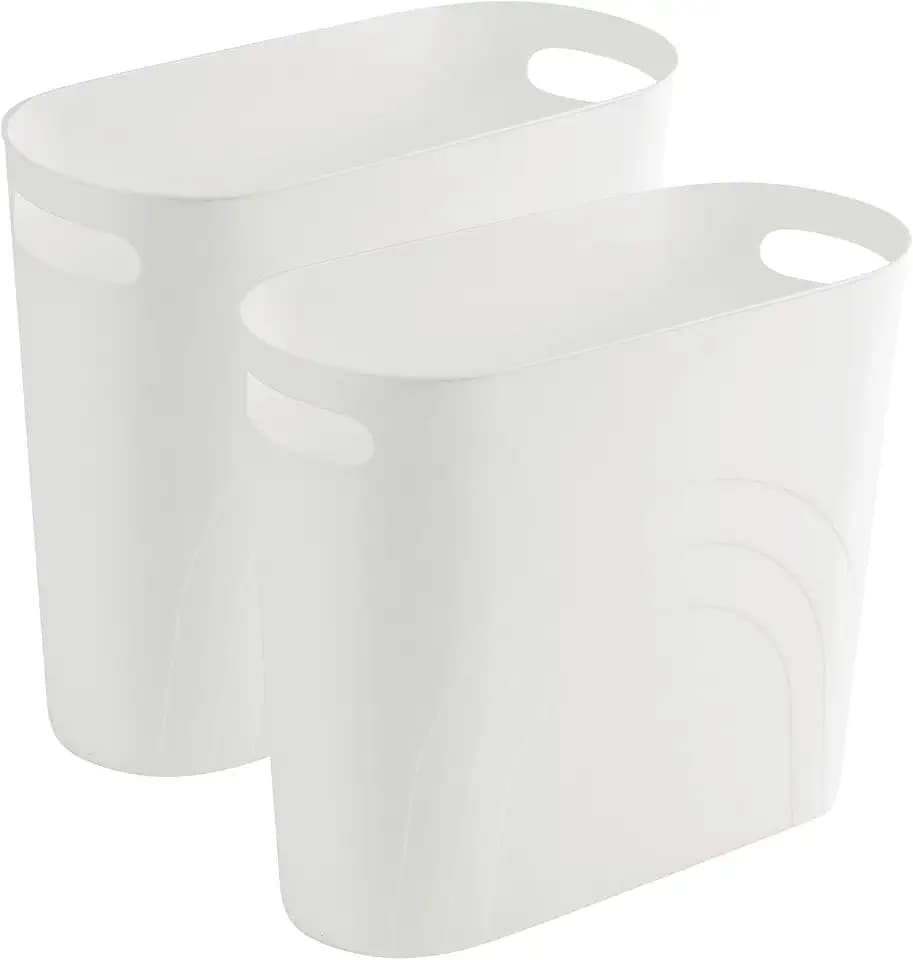 Small Bathroom Trash Can, 3.5 Gallon Slim Garbage Can, 2 Pack White