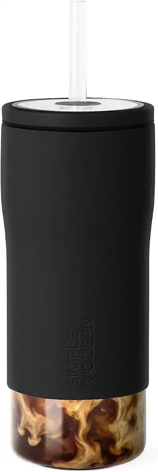 Simple Modern Glass Iced Coffee Cup with Straw Lid | 20oz | Black