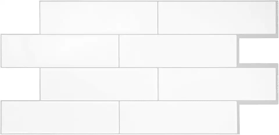 Smart Tiles Peel and Stick backsplash, Subway Pure White, 22.56"x10.87"