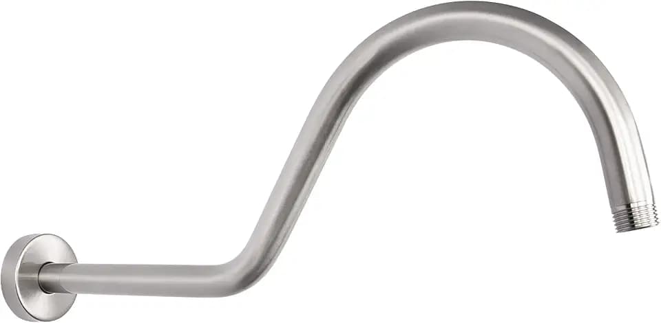NearMoon Shower Extension Arm with Flange - S Shaped High Arc Gooseneck Long Shower Extender Pipe, Perfect for Rainfall Shower Head - Bathroom Accessory,16 Inch (Brushed Nickel)