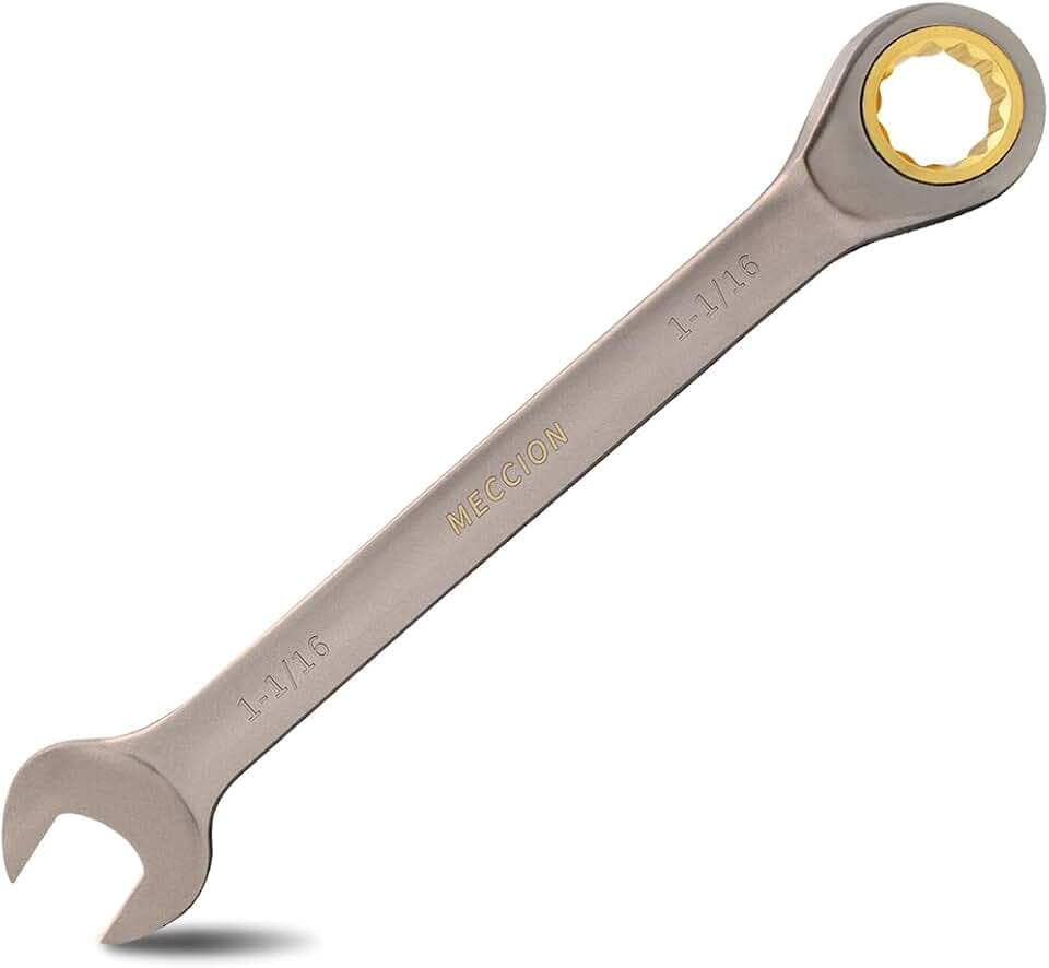 Meccion Combination Wrench 1-1/16 Inch SAE Open End Ratcheting Wrench - Industrial Grade Gear Spanner with Grey Nickle Plated