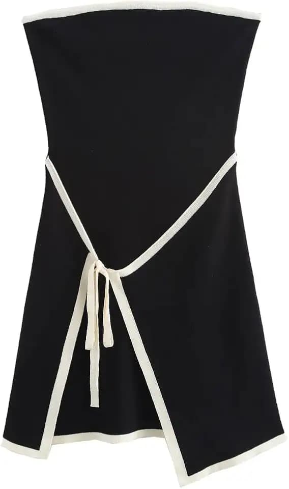 Women Slim Knitted Tube Top Dress Contrast Color Splice Sleeveless Mini Dress Sexy Beach Holiday Dresses
