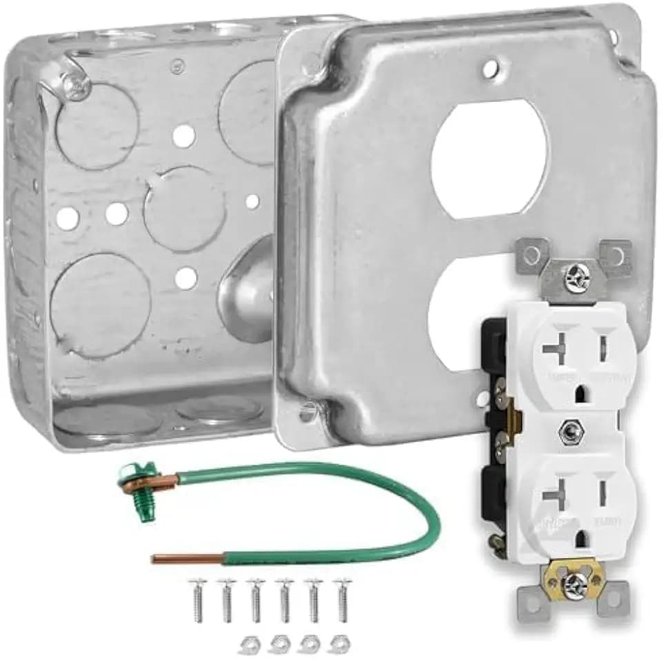4" Square Box Kit, Centered Duplex Cover, 20A Tamper-Resistant Receptacle