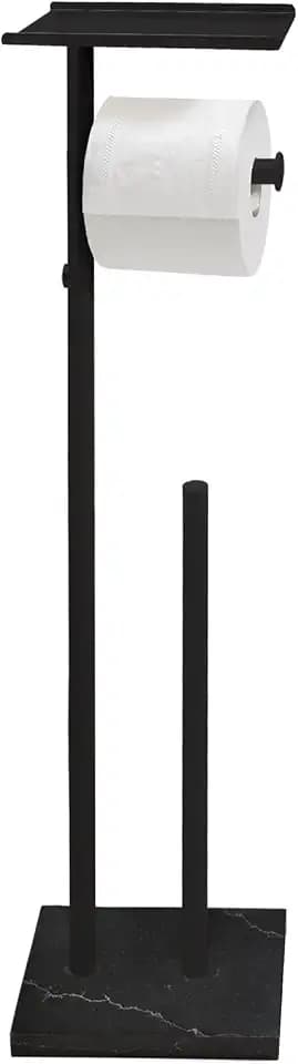 GZILA Toilet Paper Holder Stand with Shelf, Marble Base Free Standing Toilet Paper Double Roll Holder Dispenser, SUS 304 Stainless Steel Storages 5 Reserve Rolls Matte Black