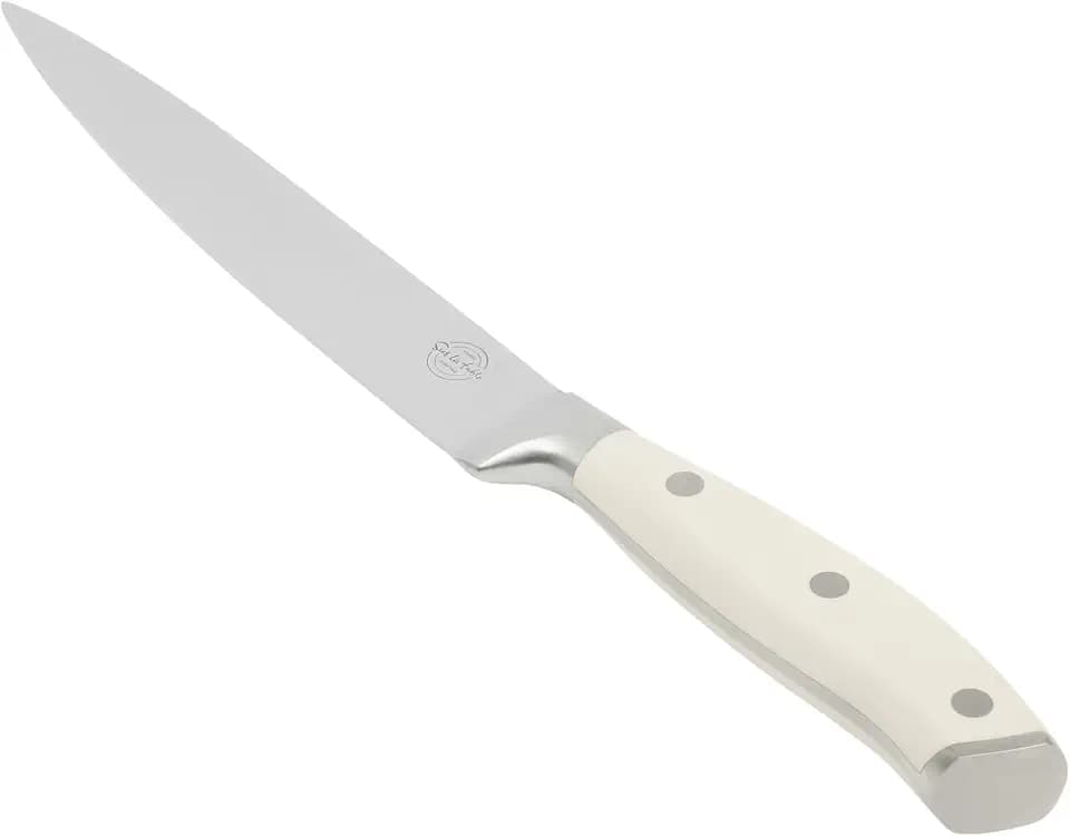 Sur La Table Kitchen Essential Tasting Kitchen German Steel Slicer Knife, 8-Inch Stainless Steel Blade – Professional Kitchen Knife with White Handle and Forged Full Tang