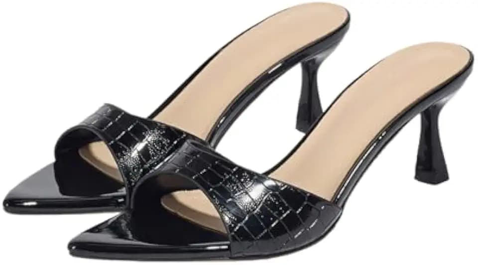 Women's Leather Pointed Open Toe Stilettos Heel Slide Sandals Classy Sexy Comfortable Slingback Backless Slip On High Heel Dress Mules for Wedding Prom Party