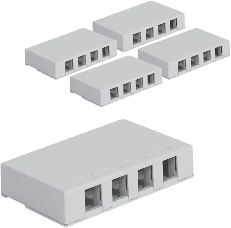 ICC 4-Port Surface Mount Box for Slim/Wide Keystone Jacks, White, 5-Pack