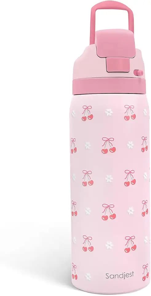 Cherry Insulated Stainless Steel Water Bottle with Straw for Sports and Travel, 32oz, Gifts for Women Girls Friends Teens Birthday Christmas