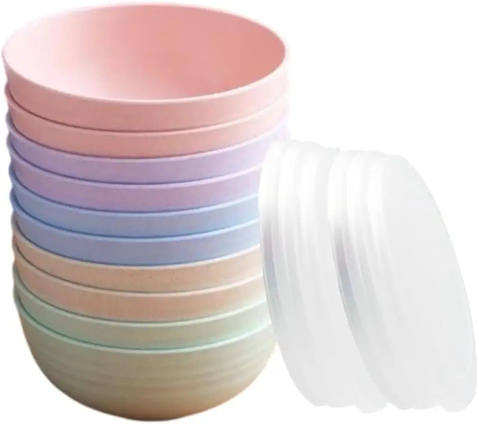 10 Pack Unbreakable Wheat Straw Bowls with Lid, 26 OZ Cereal Bowls for Kitchen, Dishwasher Safe Soup and Salad Bowls, Reusable microwave bowl for Ice Cream,Snack and Fruits
