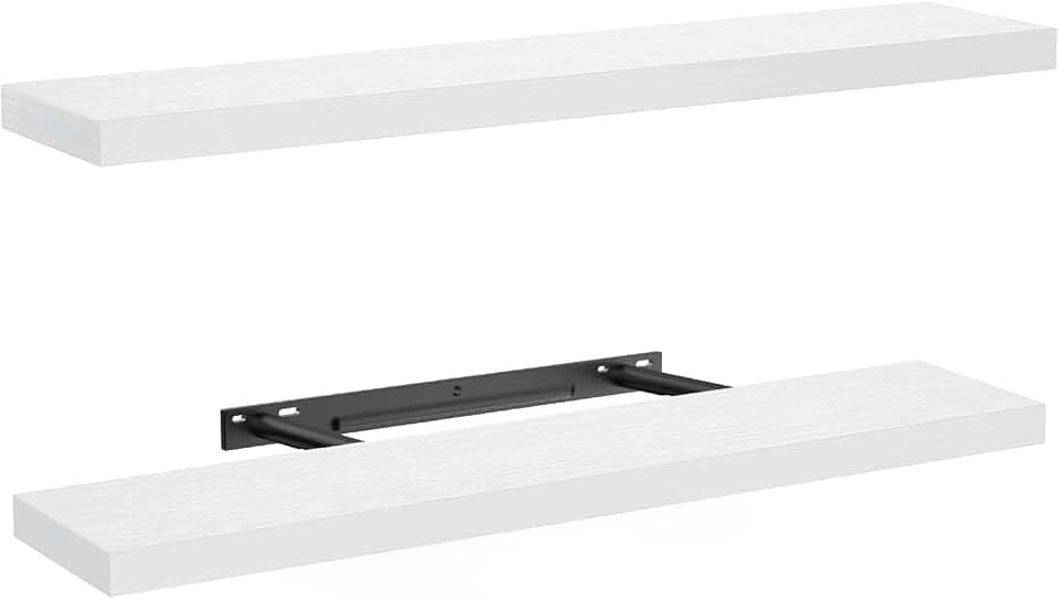 AMADA HOMEFURNISHING Floating Shelves Wall Mounted, 32 x 7 Inch Wall Shelves for Bathroom, Bedroom, Living Room, White Shelves Set of 2