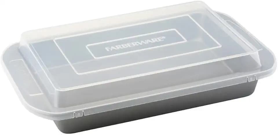 Farberware Nonstick Bakeware Rectangular Cake Pan with Lid for Baking, Gray