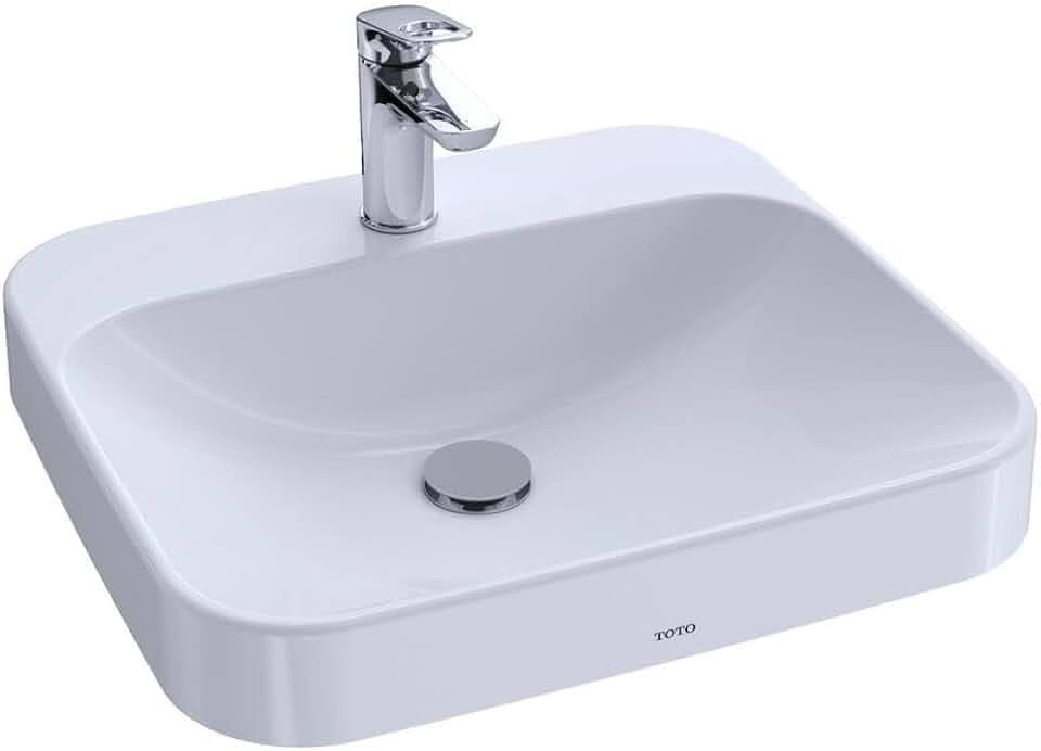 TOTO® Arvina™ Rectangular 20" Vessel Bathroom Sink with CEFIONTECT for Single Hole Faucets, Cotton White - LT415G#01