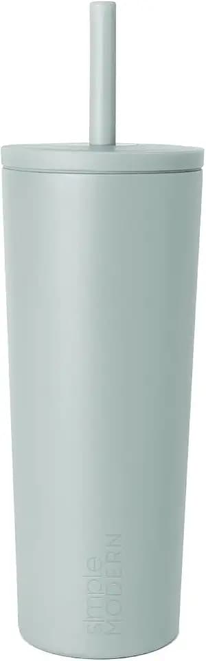 Simple Modern Ceramic Lined Iced Coffee Cup with Straw | 24oz, Green