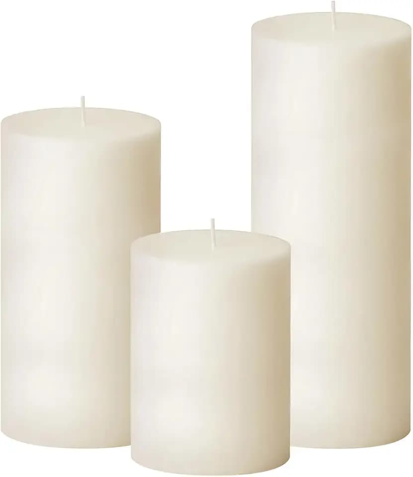 3 Packs Different Sizes Ivory Pillar Candles, Unscented Dripless 3x4, 3x6, 3x8 Inch Plain Cylinder Candles for Wedding, Home Decor, Dinner Table, Party, Power Outage, Emergency