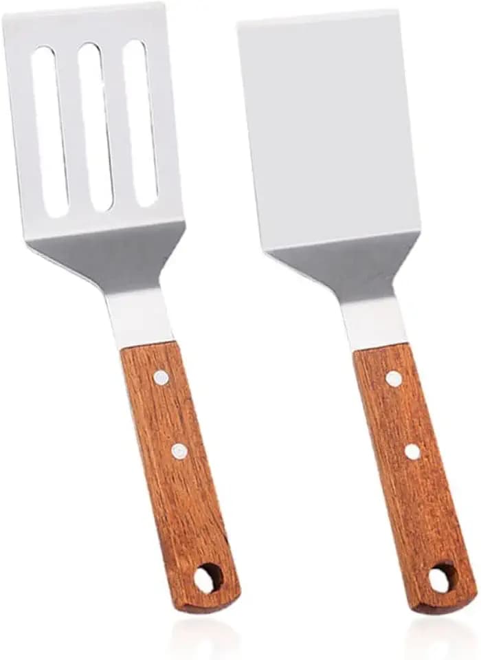 CALLARON 2 Pcs Metal Spatula Cast Iron Skillet, Stainless Steel Spatula with Handle, Non-Stick Pan Turner, Kitchen Egg Flipper Spatulas for Cooking, BBQ, Frying, Grilling 9.8 x 2.8 inch