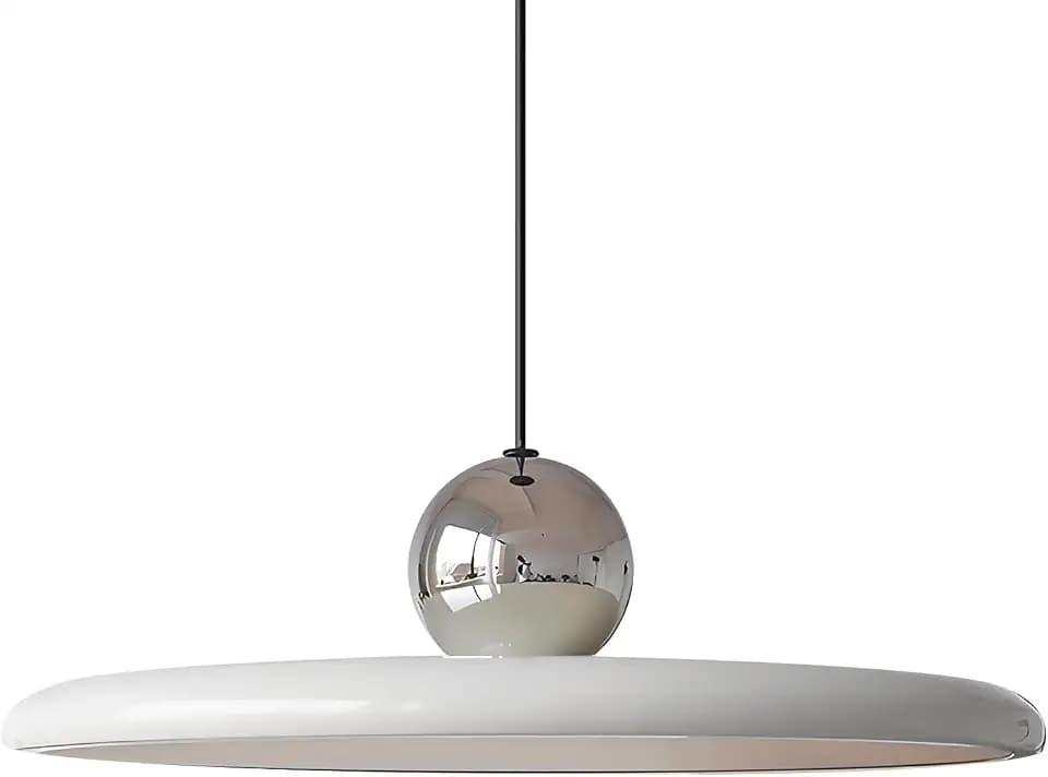 40cm Modern LED Pendant Light, 36W Dimmable Ceiling Hanging Lamp, 3000K/4500K/6000K, Height Adjustable, Metal Round Chandelier for Dining Room, Living Room, Bedroom (Silver + White)