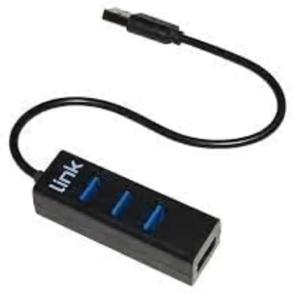 LINK LKHUB024 Hub 4 Ports USB 2.0 mit Kabel, Schwarz, 15 cm