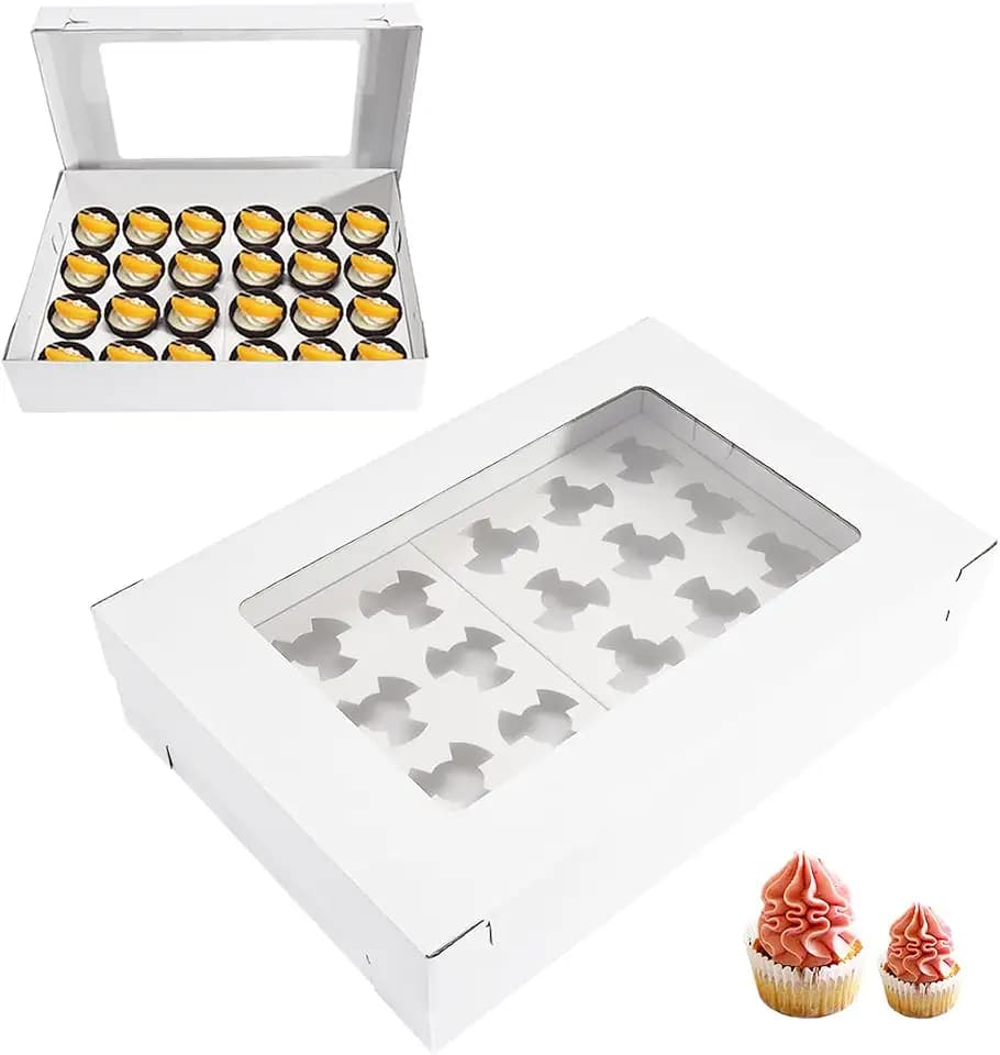 6 Pack Cupcake Boxes with Window for 24 Standard or Mini Cupcakes