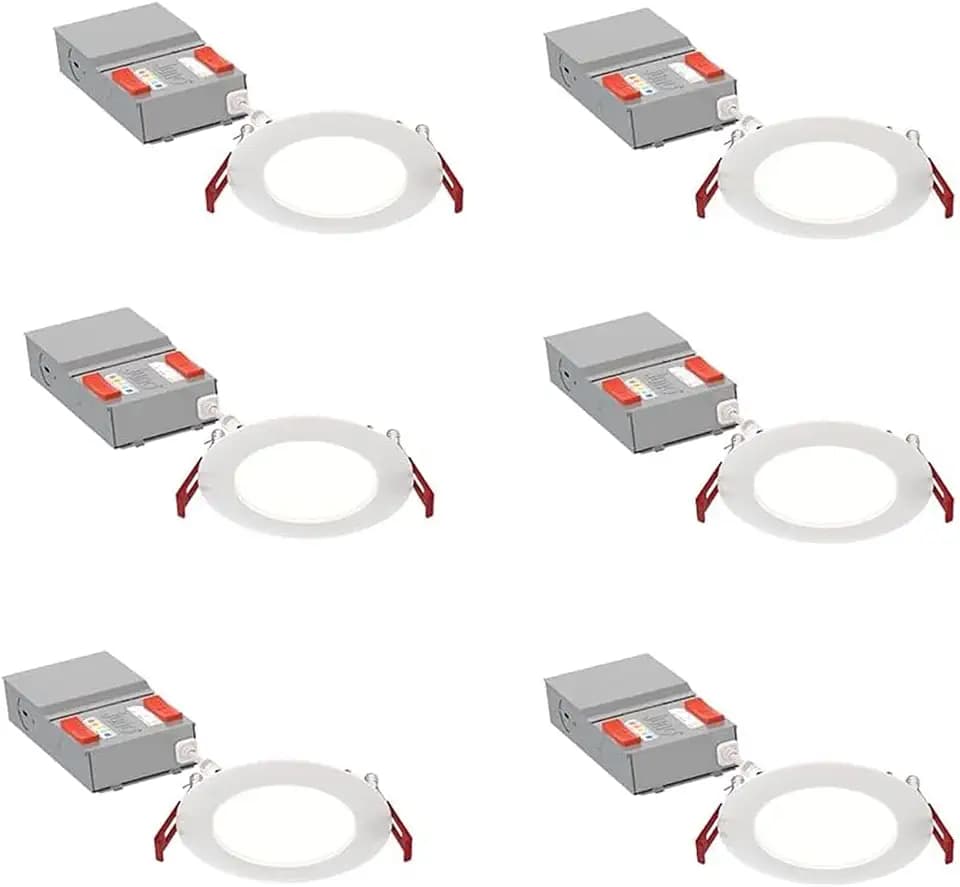 Juno 4" Round Baffle Wafer LED Recessed Lights, Flat Trim, 5-in-1 CCT, 6 Pk