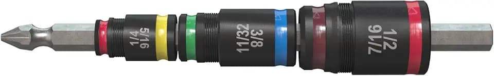 Malco 7-in-1 C-RHEX Flip Bit Socket Set with 3 cleanable, reversible, and stackable, color-coded sockets featuring an ultra-powerful magnet and a #2 Phillips integrated driver head. Impact Rated.