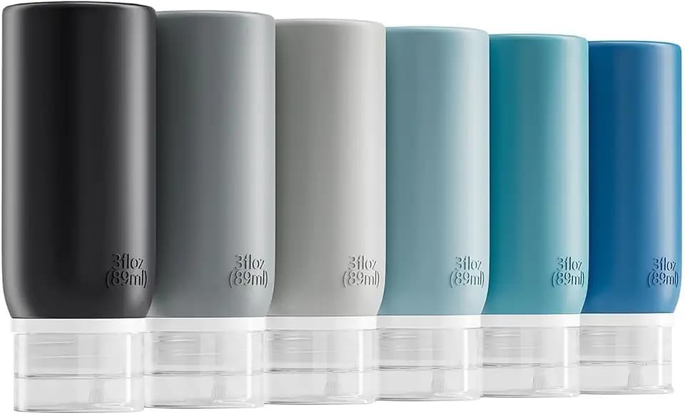 Muslish 6 Pack Travel Bottles for Toiletries - TSA Approved 3oz Leakproof Travel Size Containers, BPA Free Silicone Refillable Squeezable Bottles, Travel Essentials for Shampoo and Conditioner (Gray)