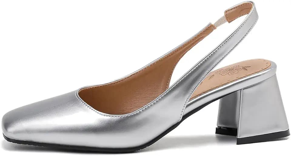 Slingback Heels for Women Chunky Block Heel Square Toe Pumps Shoes