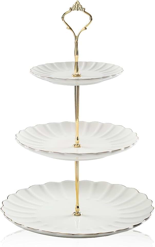 Sweejar 3 Tier Ceramic Cake Stand Wedding, Dessert Cupcake Stand for Tea Party Serving Platter (White)