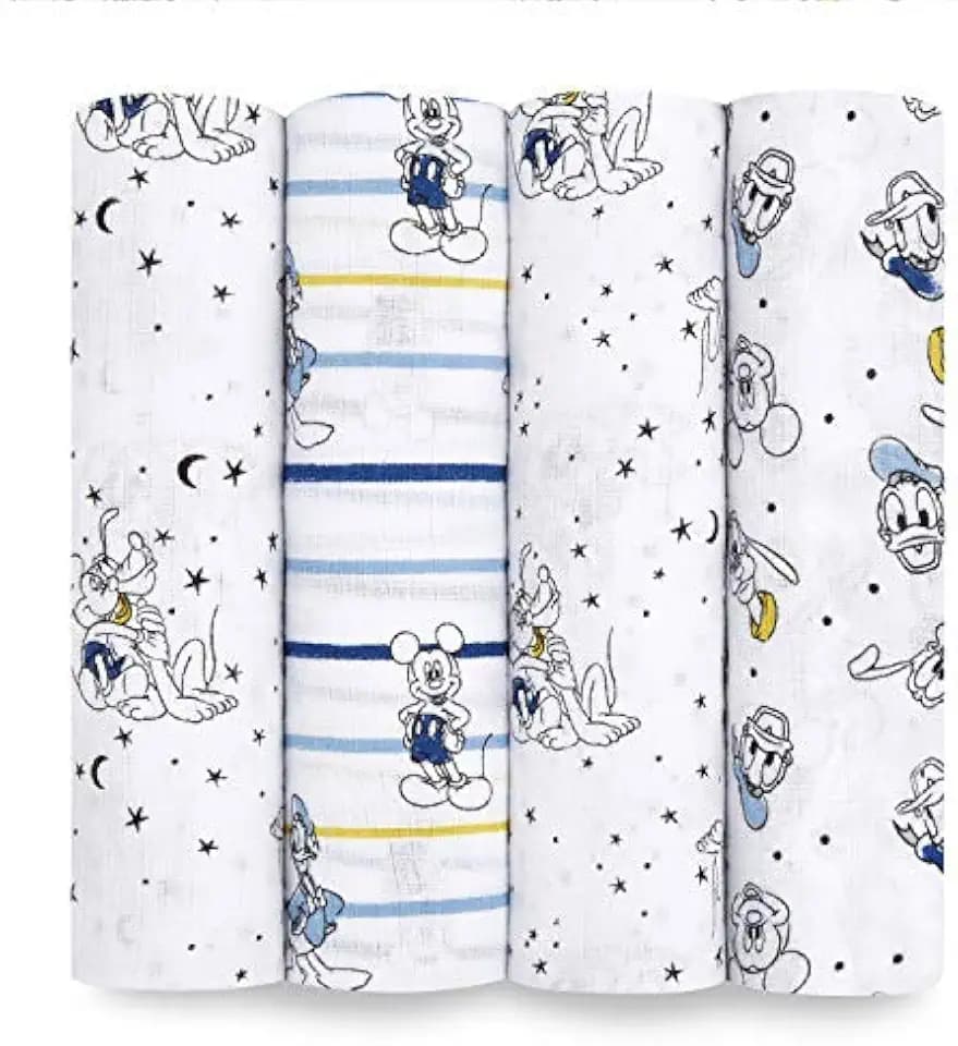 aden + anais Disney, Swaddle Blanket, Boutique Muslin Blankets for Baby Girls and Boys, Newborn Receiving Blanket for Swaddling, 100% Cotton Baby Swaddle Wrap, 4 Pack, Mickey Stargazer