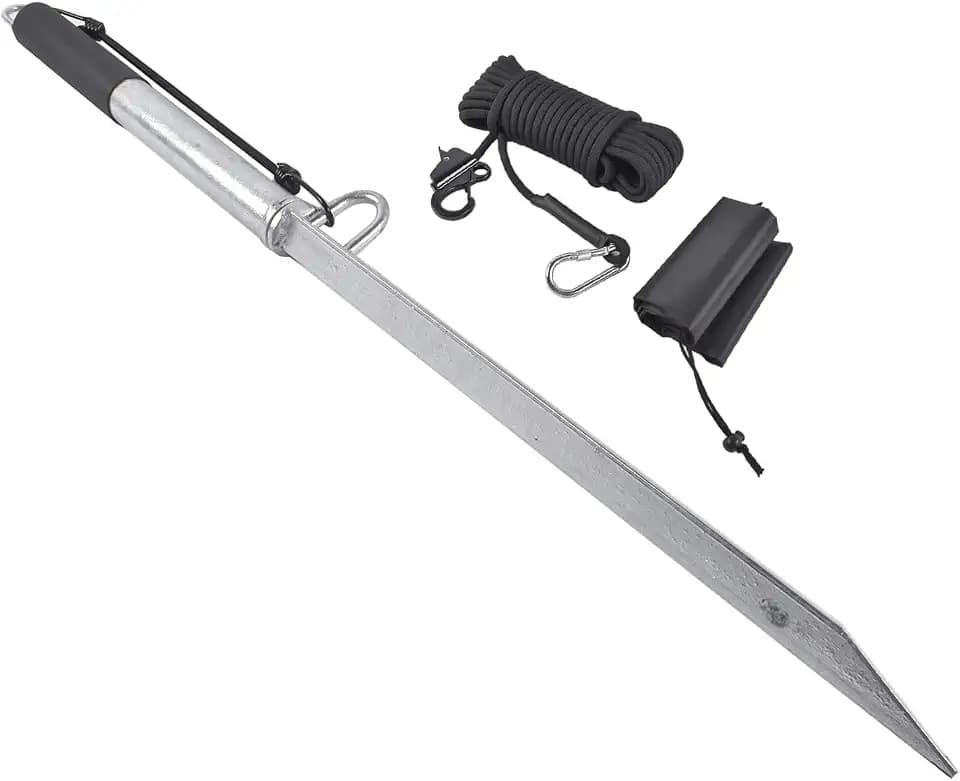 Sand Spike Boat Anchor Kit Stainless Steel Anchor Pole with Rope Replacement for Boats, Jet Skis, Pontoons, and Kayaks, Slide Pole System for Shallow Water, Sandbars, Beaches