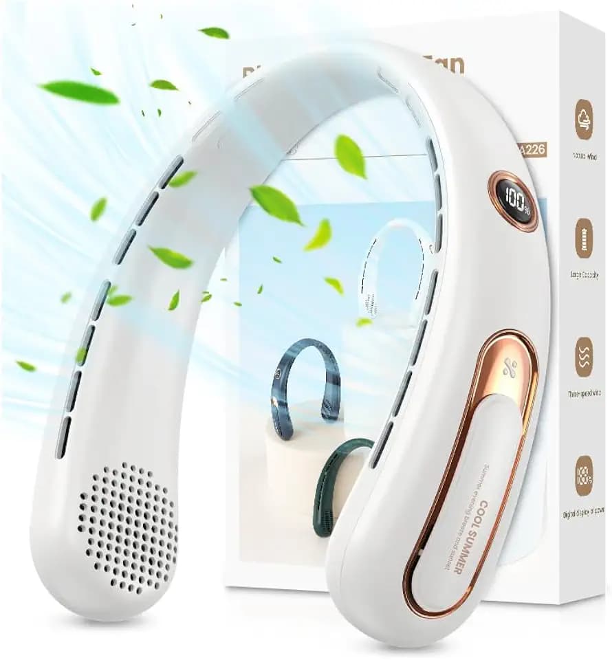 Tragbarer, flüsterloser Halsventilator, 4000 mAh, USB wiederaufladbar, persönlicher 3-Geschwindigkeits-Kühlventilator mit 360° Luftstrom, für Hitzewallungen, Zuhause, Büro, Reisen